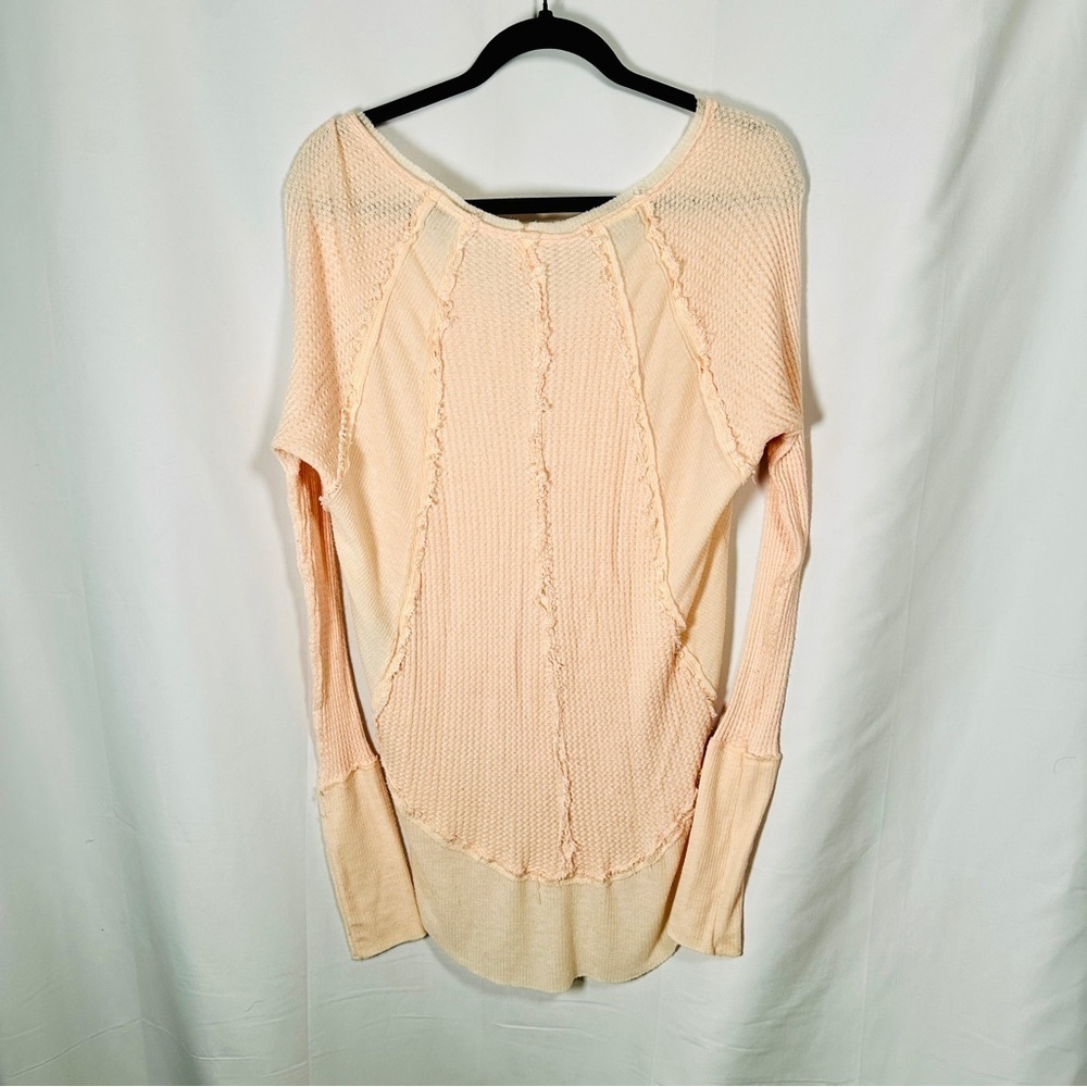 Free People We The Free Oversized Thermal Exposed Seam Pastel Blush Boho Top XS - Picture 9 of 10
